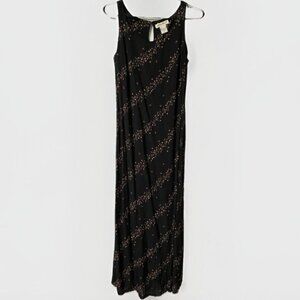 Y2K Eddie Bauer Maxi Dress Womens Petite 8 Black Floral Vintage 90s Grunge